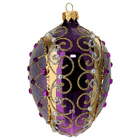 Blown glass Christmas bauble 80 mm purple blue rhinestones