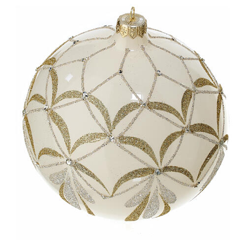 White Christmas ball with golden and silver glittery pattern, 150 mm, blown glass 3