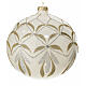 White Christmas ball with golden and silver glittery pattern, 150 mm, blown glass s2