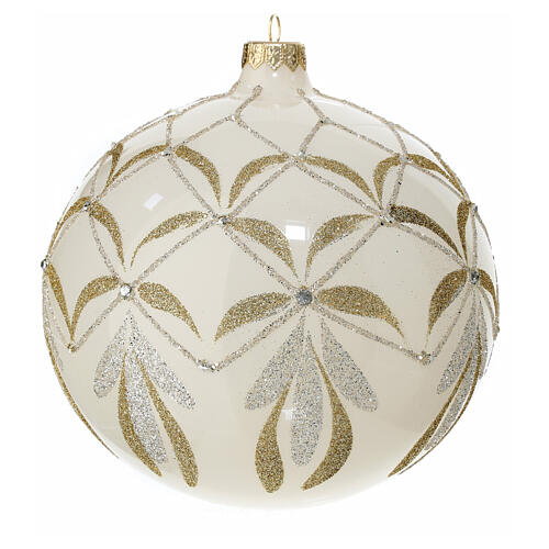 Bola navideña blanca motivos plata oro purpurina 150 mm 2