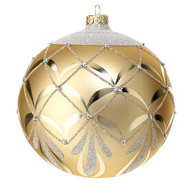Matte golden Christmas ball with silver glitter, 150 mm, blown glass