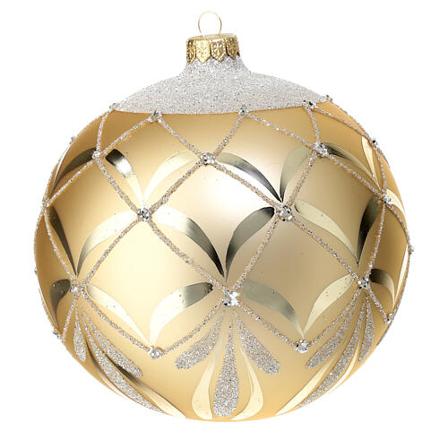 Matte golden Christmas ball with silver glitter, 150 mm, blown glass 1