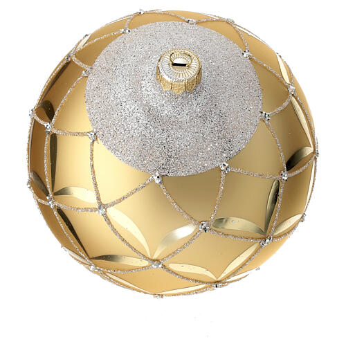 Matte golden Christmas ball with silver glitter, 150 mm, blown glass 3