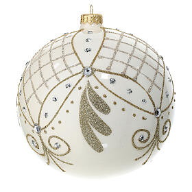 Polished whit Christmas ball with glittery mesh, 150 mm, blown glass