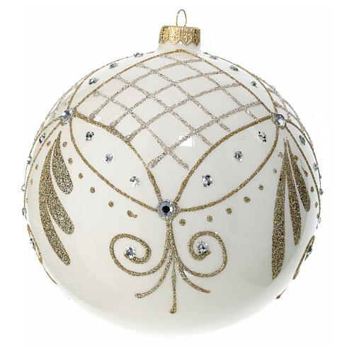 Polished whit Christmas ball with glittery mesh, 150 mm, blown glass 2