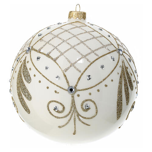 Polished whit Christmas ball with glittery mesh, 150 mm, blown glass 3