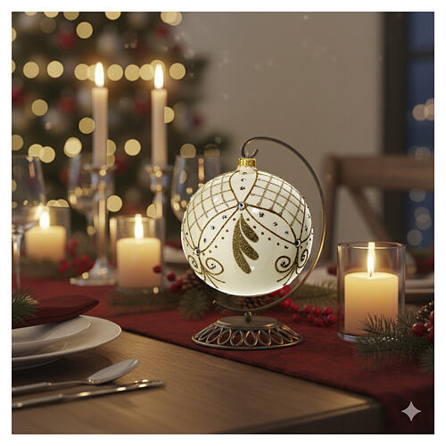 Bola de Navidad 150 mm marfil cuentas strass motivos purpurina vidrio soplado 2
