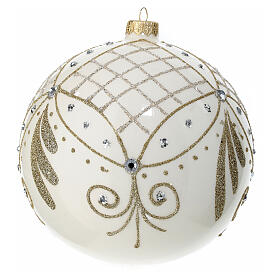 Christmas bauble 150 mm ivory rhinestones with glitter decorations in blown glass