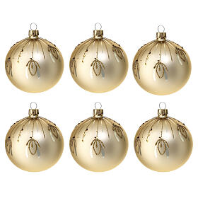 Christmas balls set of 6, golden blown glass, 80 mm