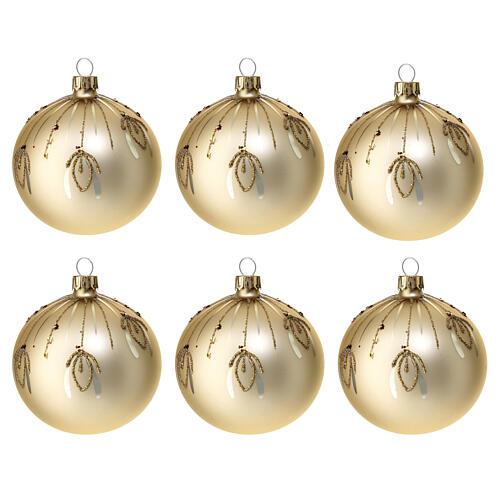 Christmas balls set of 6, golden blown glass, 80 mm 1