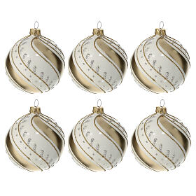 6 pcs ivory bauble set 80 mm handcrafted blown glass