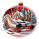 Red Christmas ball, 200 mm, snowy landscape, blown glass s1