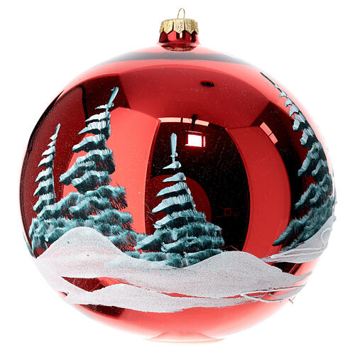 Red Christmas bauble 200 mm snowy village blown glass 5