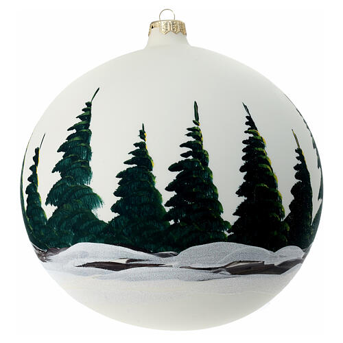 Boule de Noël blanche 200 mm paysage lac de montagne enneigé verre soufflé 4