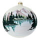 Boule de Noël blanche 200 mm paysage lac de montagne enneigé verre soufflé s1