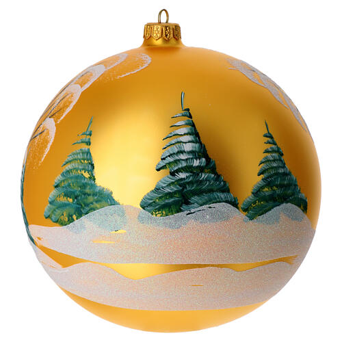 Matte golden Christmas ball, 200 mm, snowy landscape, blown glass 5