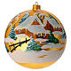 Matte golden Christmas ball, 200 mm, snowy landscape, blown glass s1