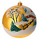 Matte golden Christmas ball, 200 mm, snowy landscape, blown glass s4