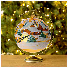 Snowy village Christmas bauble 200 mm blown glass