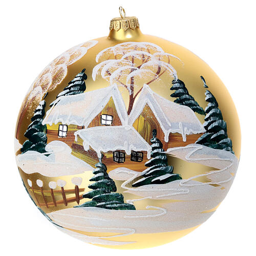 Snowy village Christmas bauble 200 mm blown glass 1