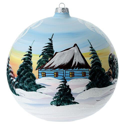 Decorated Christmas bauble 200 mm snowy landscape house 1