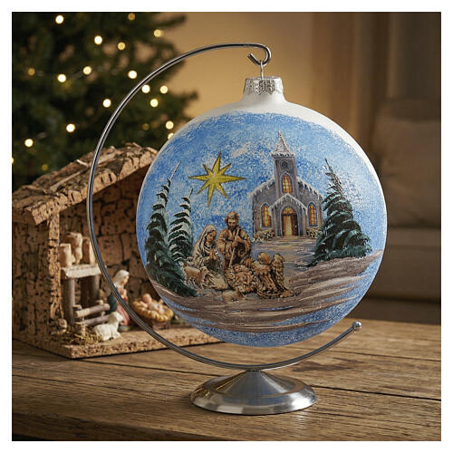 Bola de Natal branca 200 mm Natividade e igreja vidro soprado 2