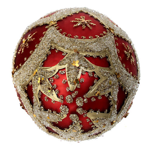 Blown glass Christmas sball, red with golden pattern, 50 mm 3