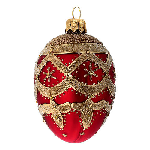 Blown glass Christmas sball, red with golden pattern, 50 mm 3