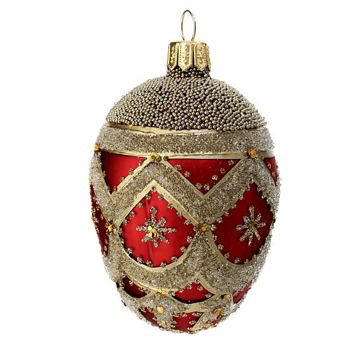 Boule de Noël ovale verre soufflé rouge or décorée main 50 mm 2