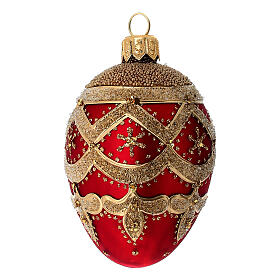 Pallina natalizia vetro soffiato rossa oro decorata a mano 50 mm