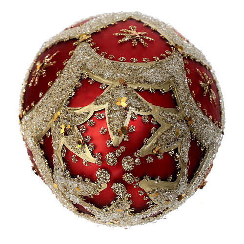 Bola de Natal oval vermelha 50 mm purpurina ouro vidro soprado 3