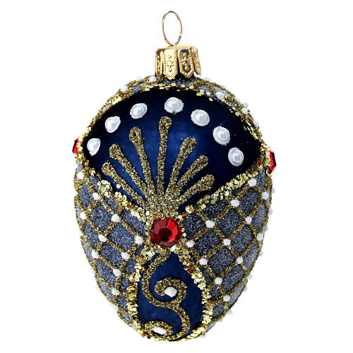 Night blue Christmas ball, pinecone with golden glitter and rhinestones, blown glass, 50 mm 3