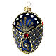 Bola Navidad huevo decorado azul oro cuentas strass vidrio soplado 50 mm s1