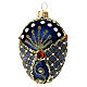 Pallina Natale uovo decorato blu oro strass vetro soffiato 50 mm s1
