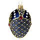 Pallina Natale uovo decorato blu oro strass vetro soffiato 50 mm s2