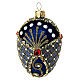 Pallina Natale uovo decorato blu oro strass vetro soffiato 50 mm s3