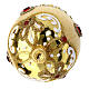 Baumschmuck aus mundgeblasenem Glas, Eiform, goldfarben, mit reichen Verzierungen aus goldfarbenen und weißem Glitter, rote und gelbe Schmucksteine, 50 mm s4