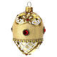 Golden Christmas ball with glitter and red rhinestones, pinecone shape, blown glass, 50 mm s1