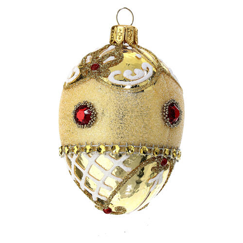 Boule de Noël ovale verre soufflé or brillant paillettes or blanc et strass 50 mm 3