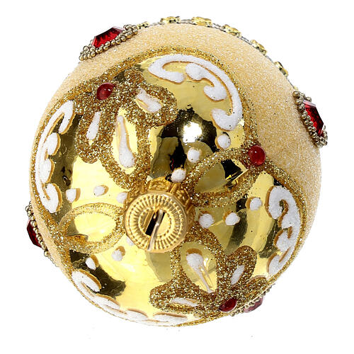 Bola de Natal ovo ouro brilhante purpurina branca e strass vermelhos vidro soprado 50 mm 4