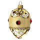 Golden glitter Christmas tree bauble with red rhinestones oval blown glass 50 mm s1
