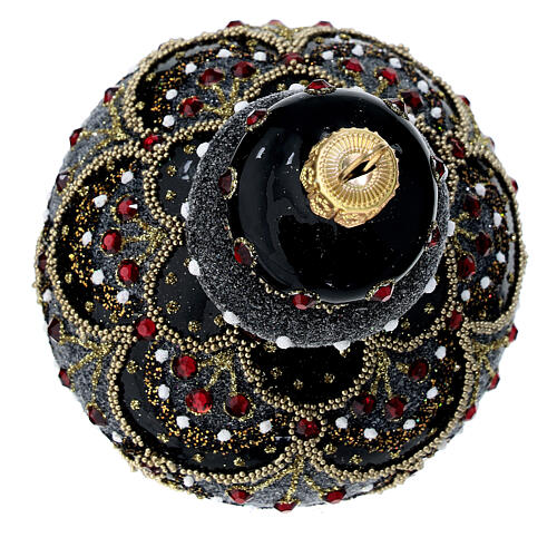 Handcrafted black Christmas bauble in blown glass with red rhinestones 80 mm 3