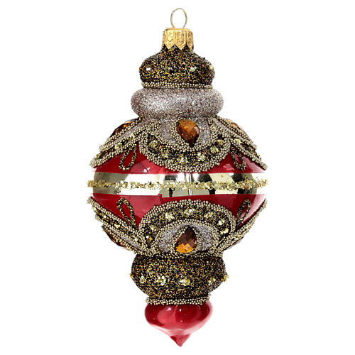 Red Christmas ball, oriental lantern with amber rhinestones, 80 mm, blown glass 3