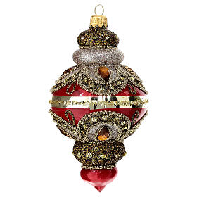 Pallina natalizia vetro soffiato artigianale decorata rosso oro 80 mm