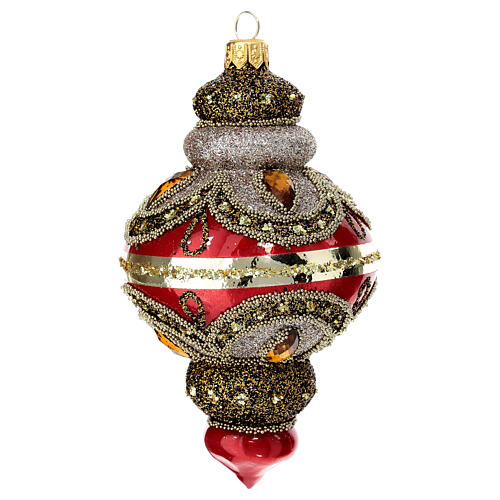 Handcrafted blown glass Christmas bauble decorated in red gold 80 mm 1