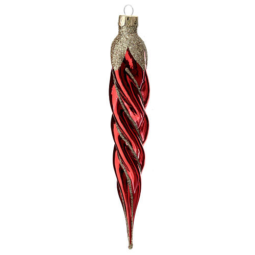 Palline natalizie 4 pz ghiaccioli rosso bianco 16 cm vetro soffiato 2