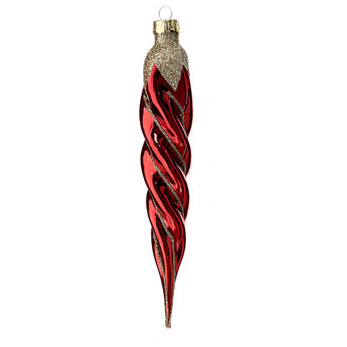 Palline natalizie 4 pz ghiaccioli rosso bianco 16 cm vetro soffiato 4