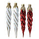 Palline natalizie 4 pz ghiaccioli rosso bianco 16 cm vetro soffiato s1