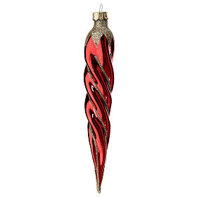 Tree ornaments 4 pcs twisted icicles 16 cm red gold blown glass