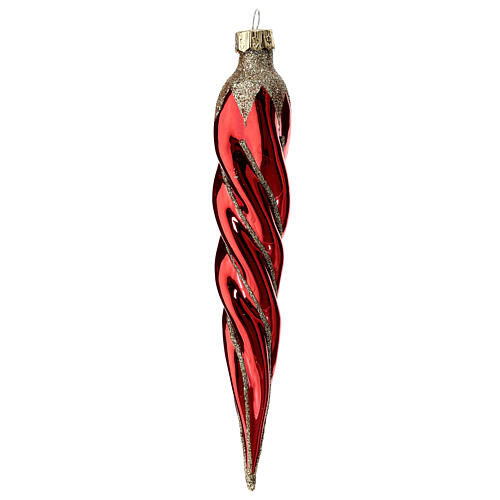 Tree ornaments 4 pcs twisted icicles 16 cm red gold blown glass 2